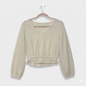 🤍 LUSH Cream Crinkle Texture Crop Top - Balloon Sleeve 🤍